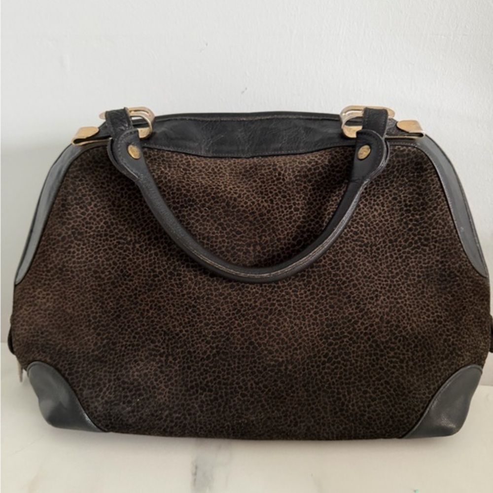 Vintage Lisette Purse Satchel Bag Animal Print  Leather Goldtone Hardware 1980s